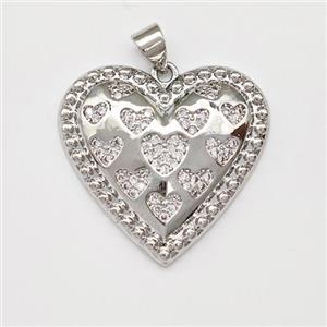 Copper Heart Pendant Micro Pave Zirconia Platinum Plated, approx 25mm