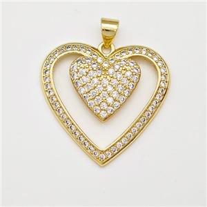 Copper Heart Pendant Micro Pave Zirconia Gold Plated, approx 26mm