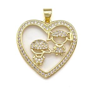 Copper Heart Pendant Micro Pave Zirconia Kids Gold Plated, approx 25mm