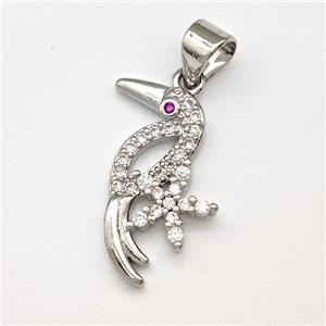 Copper Birds Pendant Micro Pave Zirconia Platinum Plated, approx 10-18mm