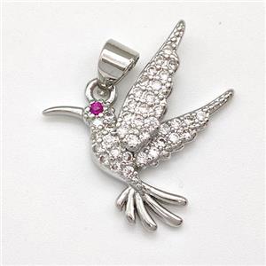 Copper Birds Pendant Micro Pave Zirconia Platinum Plated, approx 18-20mm