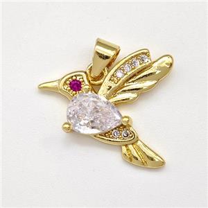 Copper Birds Pendant Micro Pave Zirconia Gold Plated, approx 18-20mm