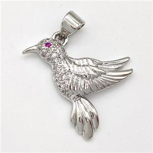 Copper Birds Pendant Micro Pave Zirconia Platinum Plated, approx 20mm