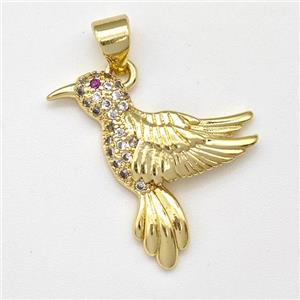 Copper Birds Pendant Micro Pave Zirconia Gold Plated, approx 20mm