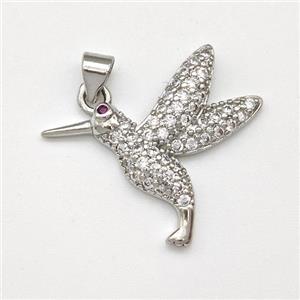 Copper Birds Pendant Micro Pave Zirconia Platinum Plated, approx 20-27mm