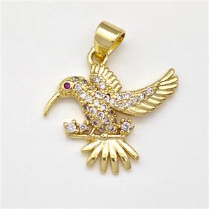 Copper Birds Pendant Micro Pave Zirconia Gold Plated, approx 18-20mm