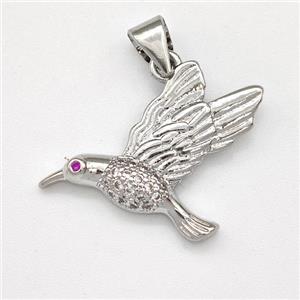 Copper Birds Pendant Micro Pave Zirconia Platinum Plated, approx 15-23mm