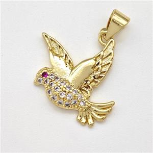 Copper Birds Pendant Micro Pave Zirconia Gold Plated, approx 18-20mm