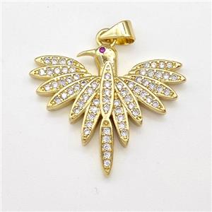 Copper Birds Pendant Micro Pave Zirconia Gold Plated, approx 22-26mm