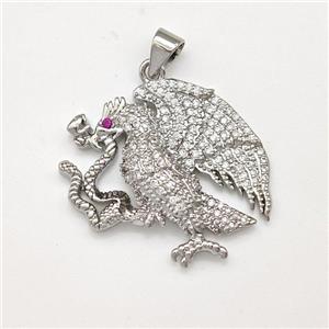 Copper Birds Pendant Micro Pave Zirconia Eagle Snake Platinum Plated, approx 24-25mm