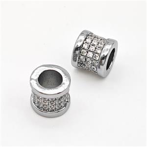 Copper Tube Beads Micro Pave Zirconia Large Hole Platinum Plated, approx 9-10mm, 6mm hole