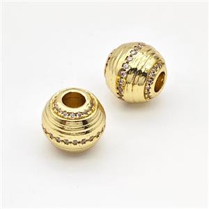 Copper Round Beads Micro Pave Zirconia Large Hole Gold Plated, approx 10-11mm, 4mm hole