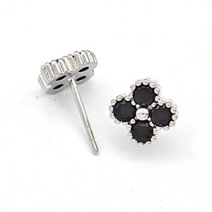 Copper Clover Stud Earring Micro Pave Zirconia Platinum Plated, approx 8mm