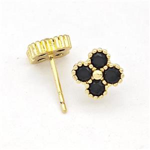 Copper Clover Stud Earring Micro Pave Zirconia Gold Plated, approx 8mm