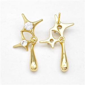 Copper Northstar Stud Earring Micro Pave Zirconia Gold Plated, approx 10mm, 12mm, 4-16mm