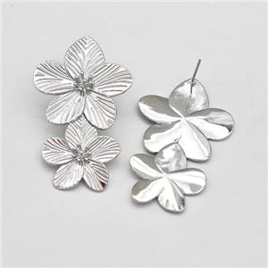 Copper Flower Stud Earring Platinum Plated, approx 21mm, 28mm