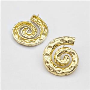 Copper Spiral Stud Earring Hammered Gold Plated, approx 28-32mm