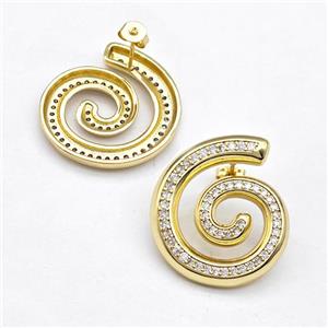 Copper Spiral Stud Earring Pave Zirconia Gold Plated, approx 26-30mm