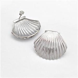 Copper Scallop Shell Stud Earring Platinum Plated, approx 28-33mm