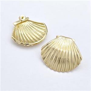 Copper Scallop Shell Stud Earring Gold Plated, approx 28-33mm