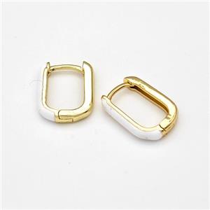 Copper Latchback Earrings White Enamel Gold Plated, approx 11-16mm