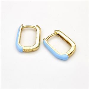 Copper Latchback Earrings Blue Enamel Gold Plated, approx 11-16mm