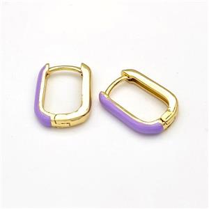 Copper Latchback Earrings Purple Enamel Gold Plated, approx 11-16mm