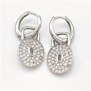 Copper Hoop Earring Padlock Pave Zirconia Platinum Plated, approx 15-25mm, 15mm dia