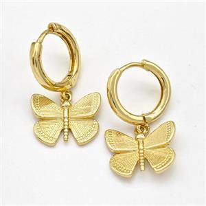 Copper Butterfly Hoop Earring Gold Plated, approx 11-15mm, 14mm dia