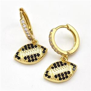 Copper Hoop Earrings American Football Pave Zirconia Rugby Sport Gold Plated, approx 9-15mm, 14mm dia