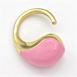 Copper Hook Earrings Hollow Pink Enamel Gold Plated, approx 15-22mm, 16mm dia