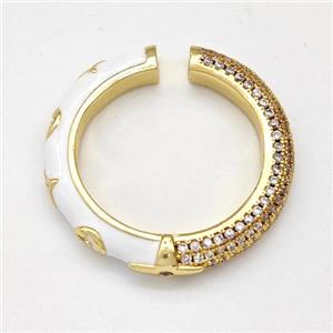 Copper Rings Micro Pave Zirconia White Enamel Gold Plated, approx 3.5mm, 25mm dia