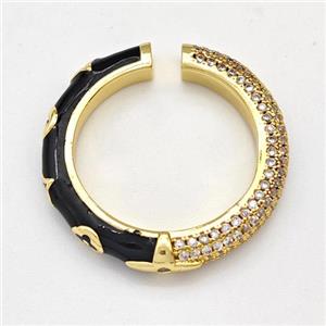 Copper Rings Micro Pave Zirconia Black Enamel Gold Plated, approx 3.5mm, 25mm dia