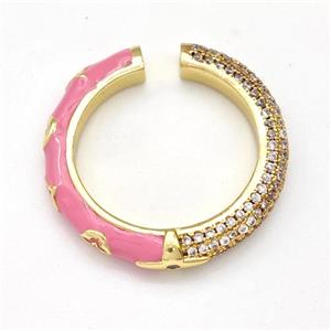 Copper Rings Micro Pave Zirconia Pink Enamel Gold Plated, approx 3.5mm, 25mm dia