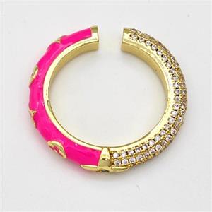 Copper Rings Micro Pave Zirconia Hotpink Enamel Gold Plated, approx 3.5mm, 25mm dia