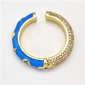 Copper Rings Micro Pave Zirconia Blue Enamel Gold Plated, approx 3.5mm, 25mm dia