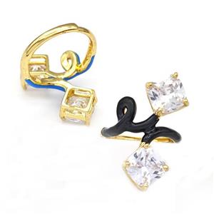 Copper Rings Pave Zirconia Black Enamel Adjustable Gold Plated, approx 8mm, 18mm dia