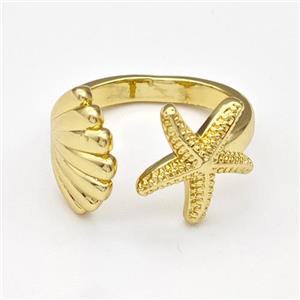 Copper Starfish Ring Scallop Shell Gold Plated, approx 14mm, 11-15mm, 18mm dia