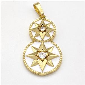 Copper NorthStar Pendant Pave Zirconia White Enamel Circle Gold Plated, approx 11mm, 16mm