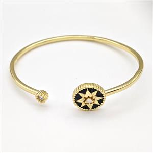 Copper Northstar Bangle Pave Zirconia Black Enamel Gold Plated, approx 5mm, 14mm, 50-55mm dia