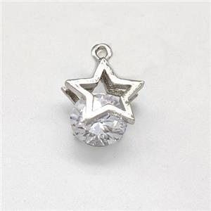 Copper Star Pendant With Zirconia Platinum Plated, approx 11-13mm