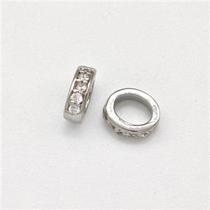 Copper Rondelle Beads Micro Pave Zirconia Large Hole Platinum Plated, approx 5-6mm