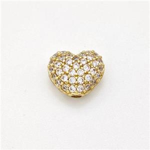 Copper Heart Beads Micro Pave Zirconia Gold Plated, approx 9mm