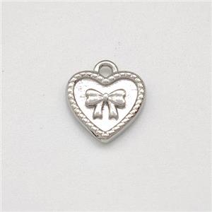 Copper Heart Pendant Bowknot Platinum Plated, approx 9mm