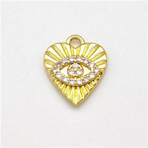 Copper Heart Pendant Evil Eye Pave Zirconia Gold Plated, approx 10mm