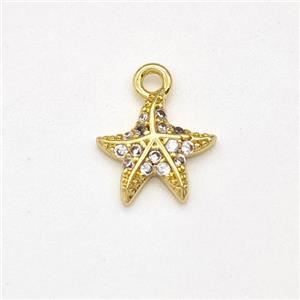 Copper Starfish Pendant Micro Pave Zirconia Gold Plated, approx 9mm