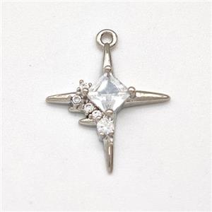 Copper NorthStar Pendant Pave Zirconia Platinum Plated, approx 15mm