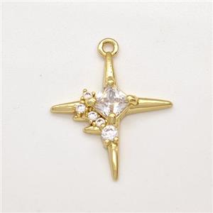 Copper NorthStar Pendant Pave Zirconia Gold Plated, approx 15mm