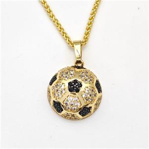 Copper Football Necklace Pave Zirconia Sport Gold Plated, approx 15mm, 1.5mm, 42-47cm length