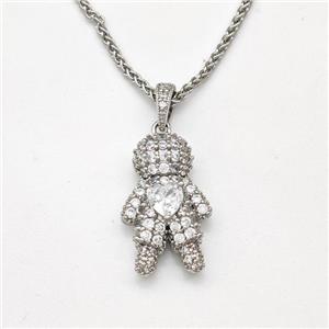 Copper Boy Kids Necklace Pave Zirconia Platinum Plated, approx 13-20mm, 1.5mm, 42-47cm length